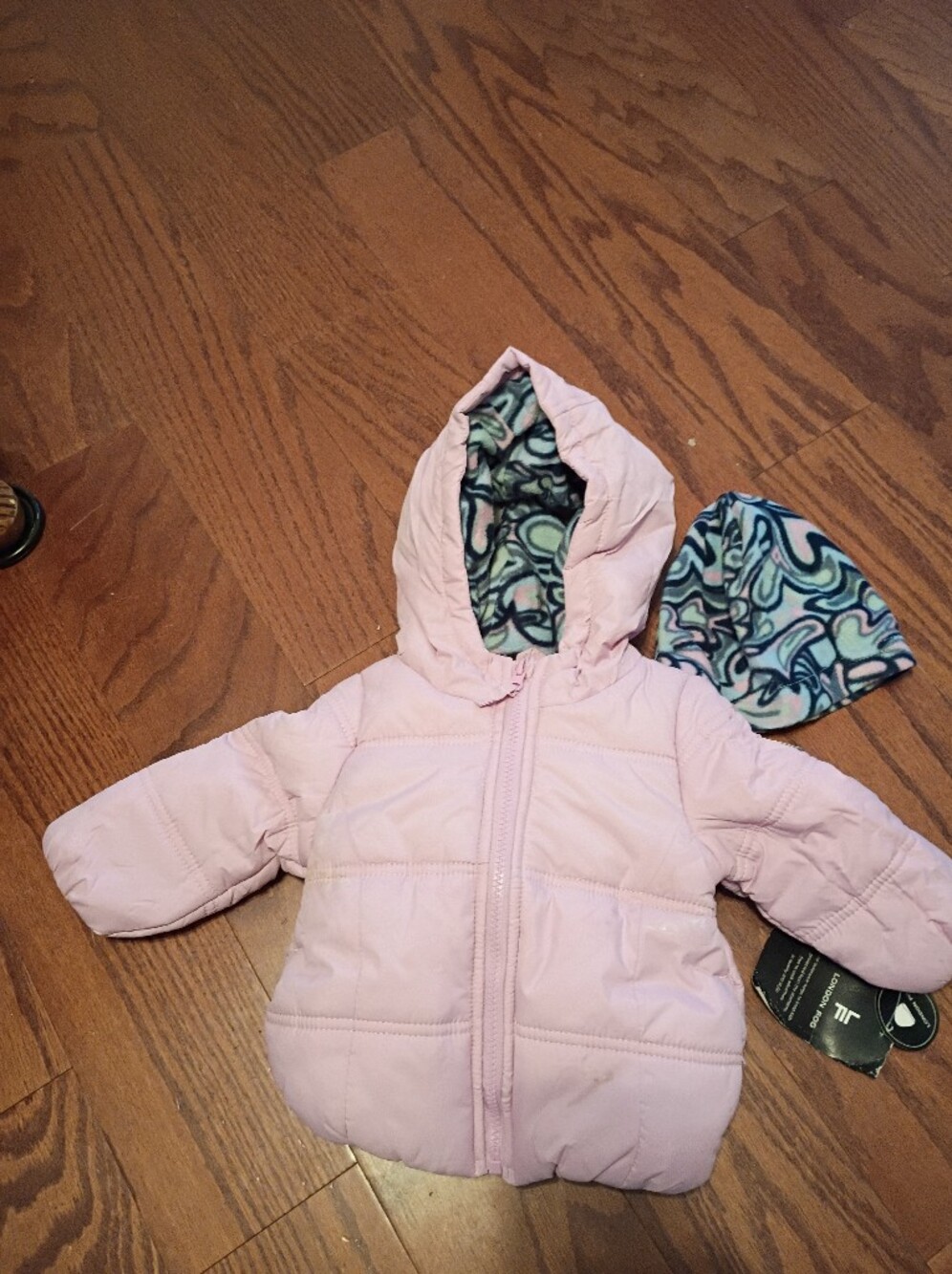 London Fog Pink Puffer Jacket W/ Matching Beanie Hat Sz 12m. NWT